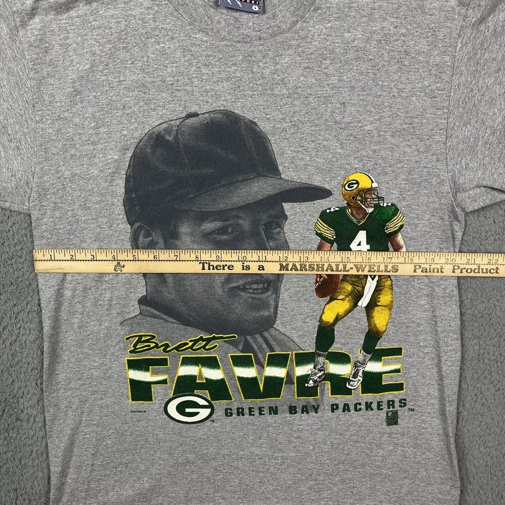 VTG 90s Lee Sport Brett Favre #4 Green Bay Packers NFL Grey‎ T-Shirt USA Size L - Picture 6 of 6